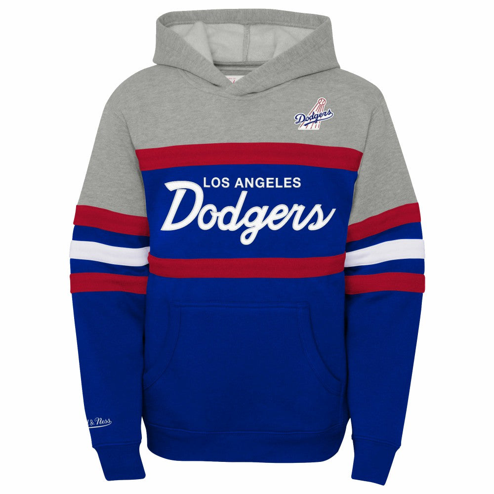 Los Angeles Dodgers Mitchell & Ness Youth Cooperstown Collection Head Coach Pullover Hoodie - Heather Gray/Royal Hoodies