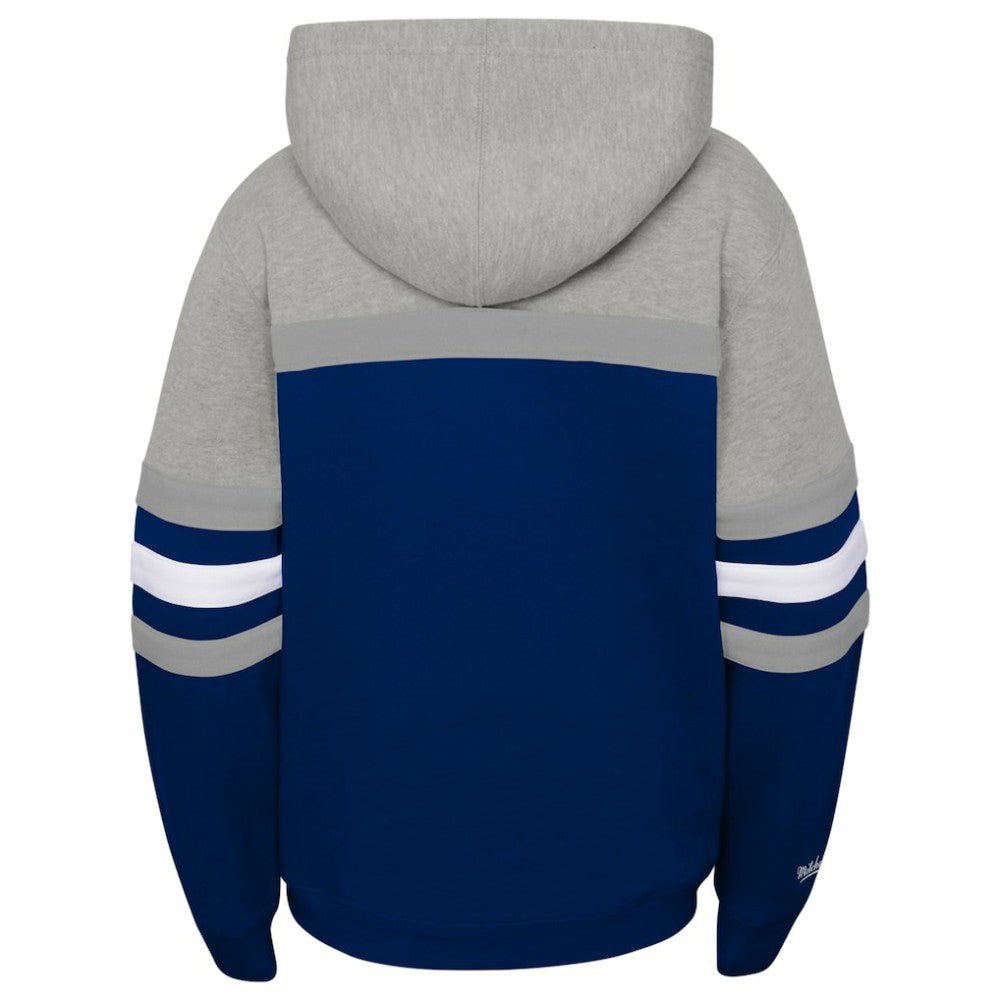 New York Yankees Mitchell & Ness Youth Cooperstown Collection Head Coach Pullover Hoodie - Heather Gray/Navy Hoodies