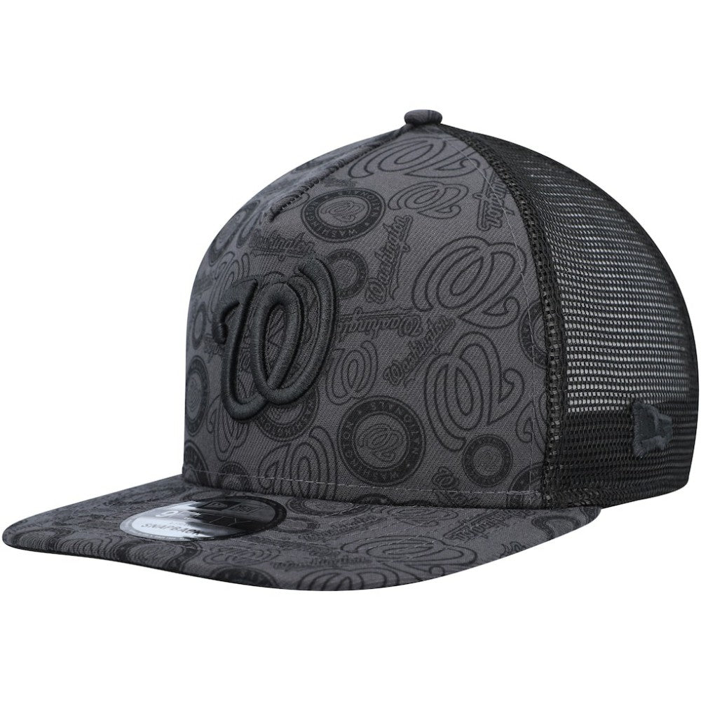 Washington Nationals New Era Repeat A-Frame 9FIFTY Trucker Snapback Hat - Black Hats