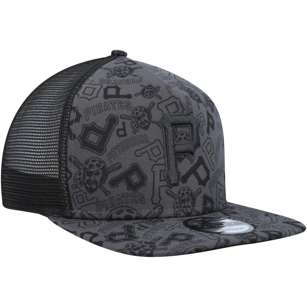 Pittsburgh Pirates New Era Repeat A-Frame 9FIFTY Trucker Snapback Hat - Black Hats