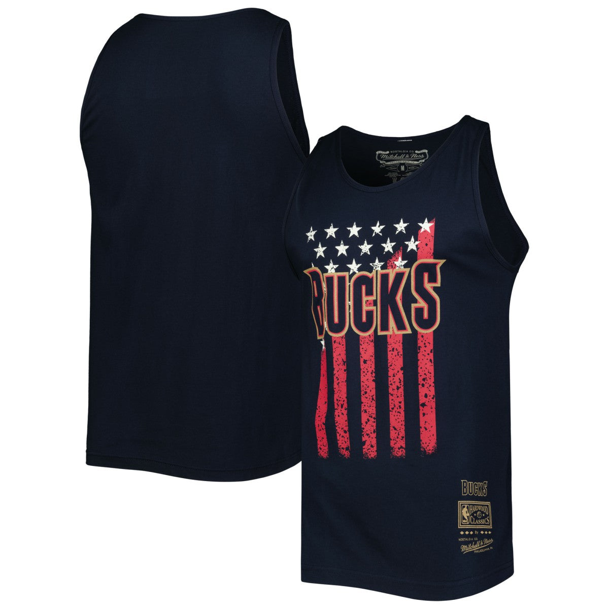 Milwaukee Bucks Hardwood Classics Americana Stars and Stripes Tank Top Navy