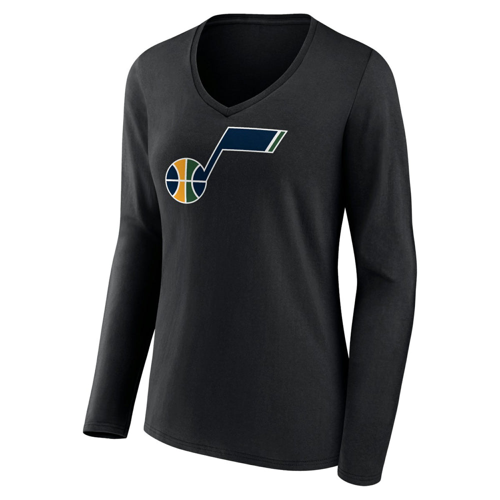 Utah Jazz Women's Primary Logo Team Long Sleeve V-Neck T-Shirt Black