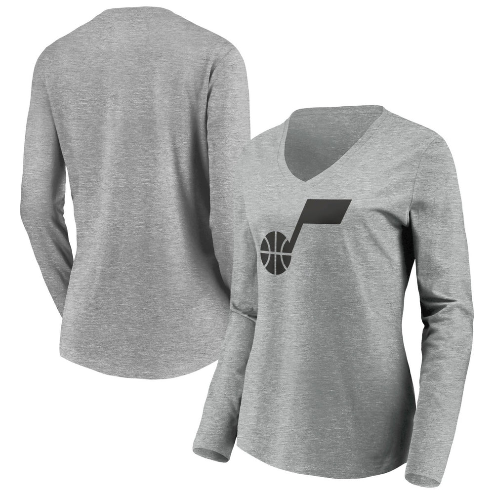 Utah Jazz Women's Primary Logo Team Long Sleeve V-Neck T-Shirt Heathered Gray