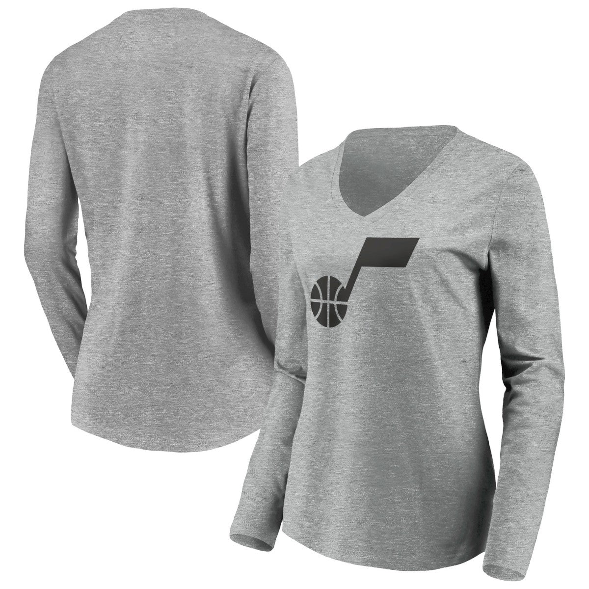 Utah Jazz Women's Primary Logo Team Long Sleeve V-Neck T-Shirt Heathered Gray