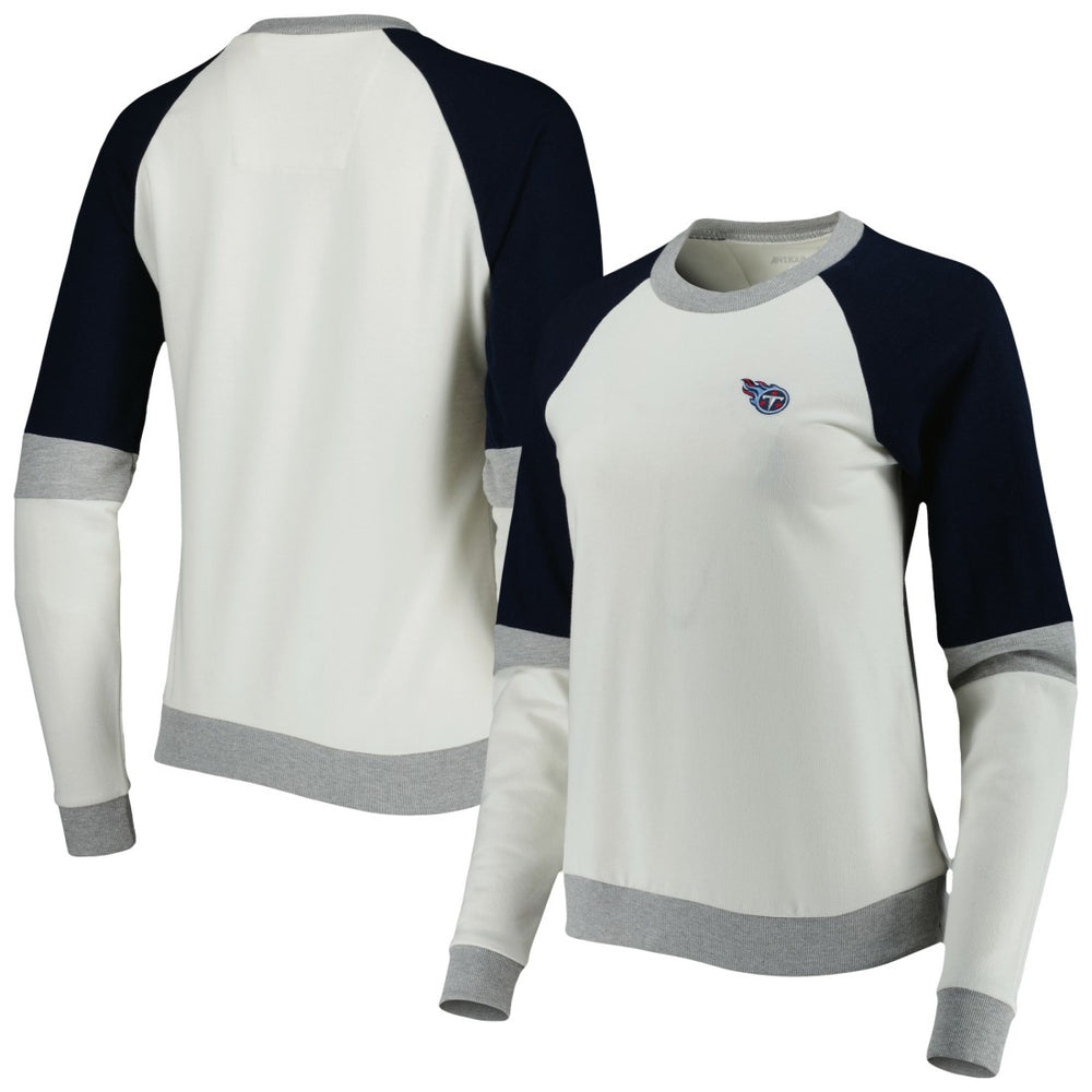 Tennessee Titans Antigua Women's Avenue Raglan Pullover Sweatshirt Cream/Navy