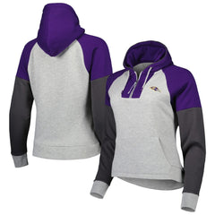 Baltimore Ravens Antigua Women's Lightweight Jackpot Raglan Half-Zip Pullover Hoodie Heather Gray