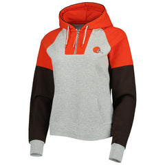 Cleveland Browns Antigua Women's Lightweight Jackpot Raglan Half-Zip Pullover Hoodie Heather Gray