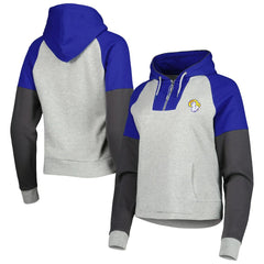 Los Angeles Rams Antigua Women's Lightweight Jackpot Raglan Half-Zip Pullover Hoodie Heather Gray