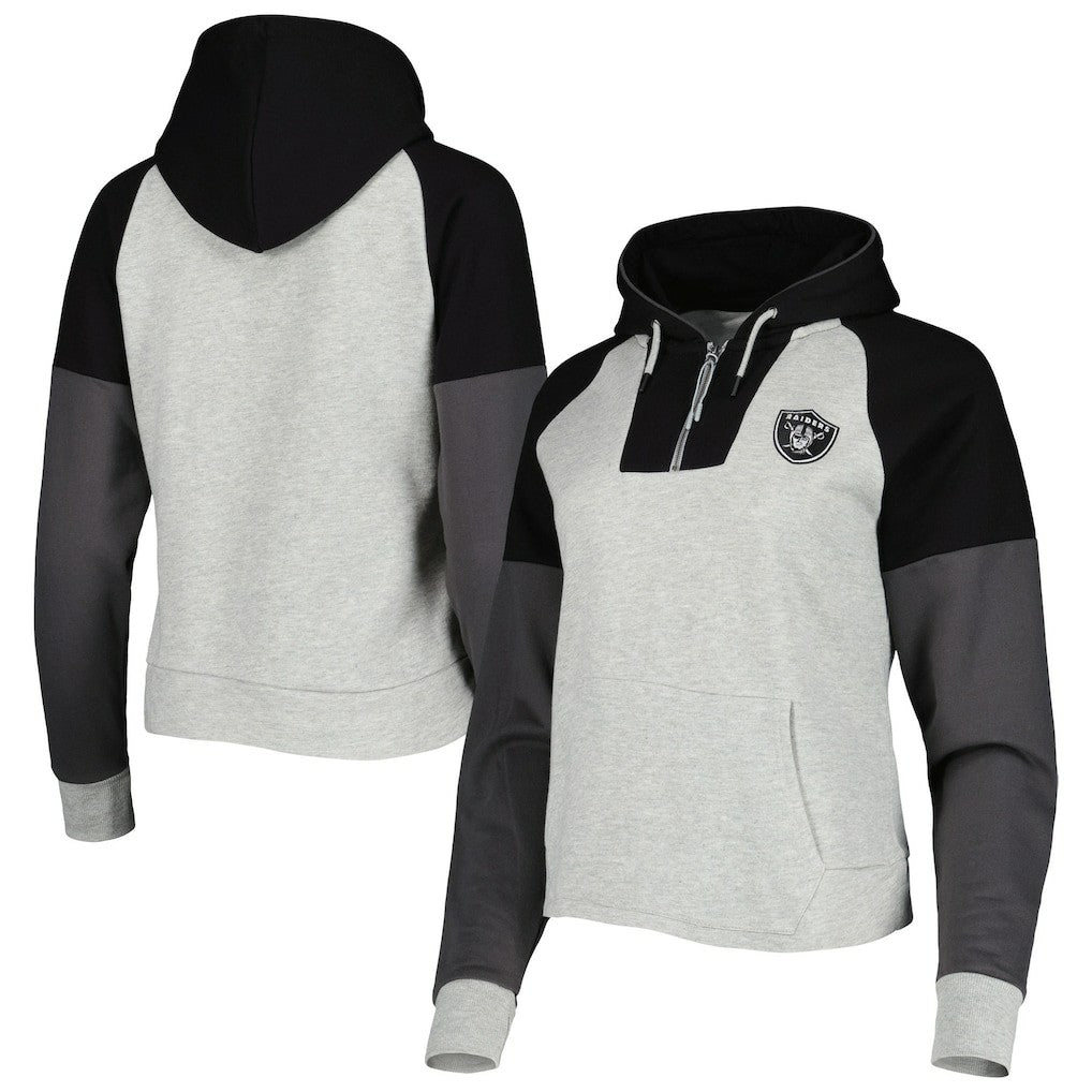 Las Vegas Raiders Antigua Women's Lightweight Jackpot Raglan Half-Zip Pullover Hoodie Heather Gray
