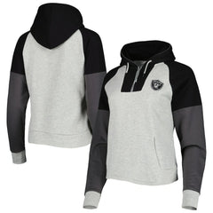 Las Vegas Raiders Antigua Women's Lightweight Jackpot Raglan Half-Zip Pullover Hoodie Heather Gray