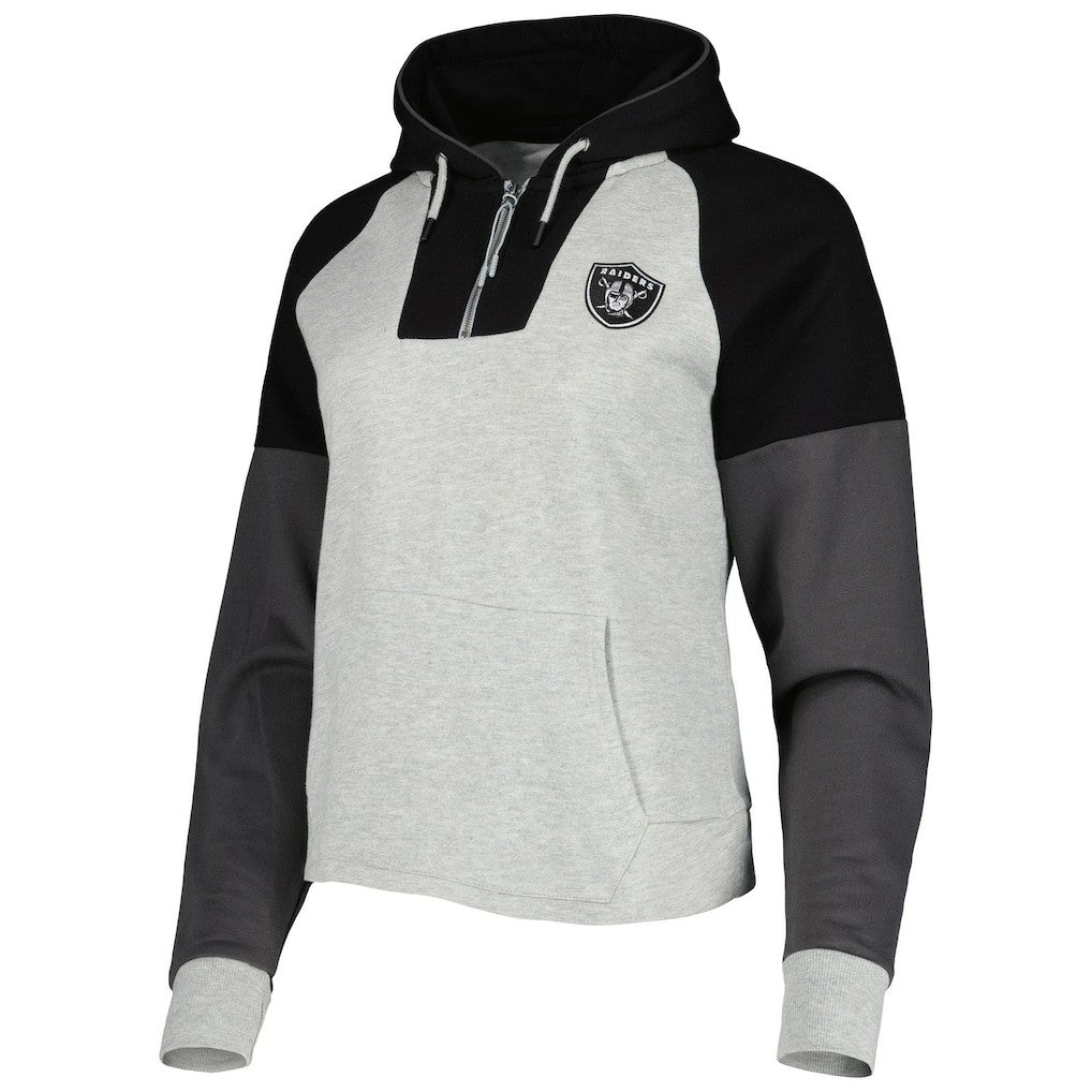 Las Vegas Raiders Antigua Women's Lightweight Jackpot Raglan Half-Zip Pullover Hoodie Heather Gray