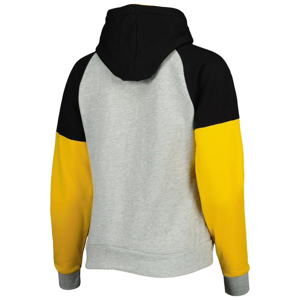 Pittsburgh Steelers Antigua Women's Lightweight Jackpot Raglan Half-Zip Pullover Hoodie Heather Gray
