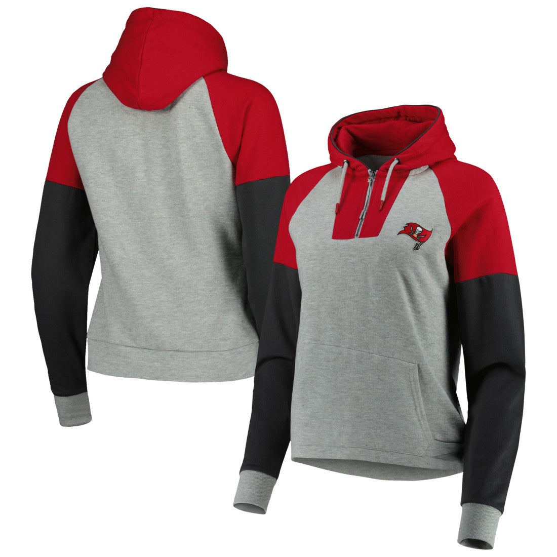 Tampa Bay Buccaneers Antigua Women's Lightweight Jackpot Raglan Half-Zip Pullover Hoodie Heather Gray