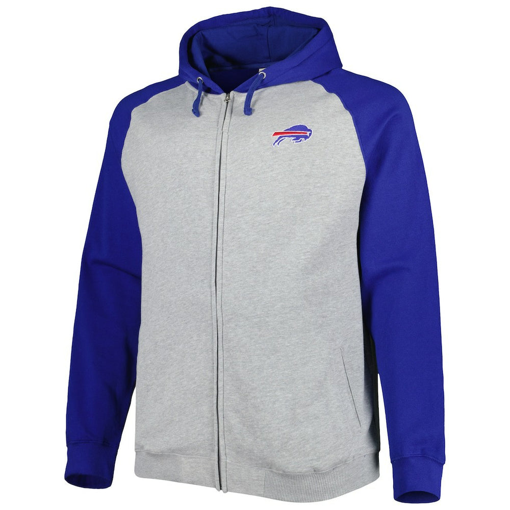 Buffalo Bills Big & Tall Fleece Raglan Full-Zip Hoodie Jacket Heather Gray