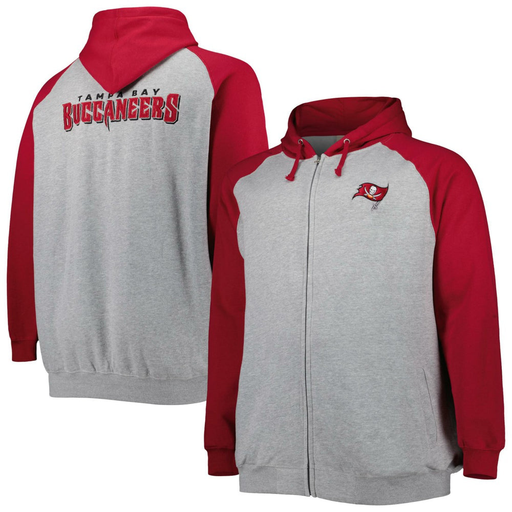 Tampa Bay Buccaneers Big & Tall Fleece Raglan Full-Zip Hoodie Jacket Heather Gray