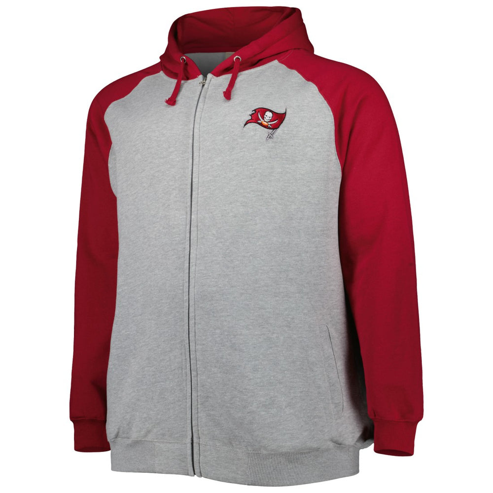 Tampa Bay Buccaneers Big & Tall Fleece Raglan Full-Zip Hoodie Jacket Heather Gray
