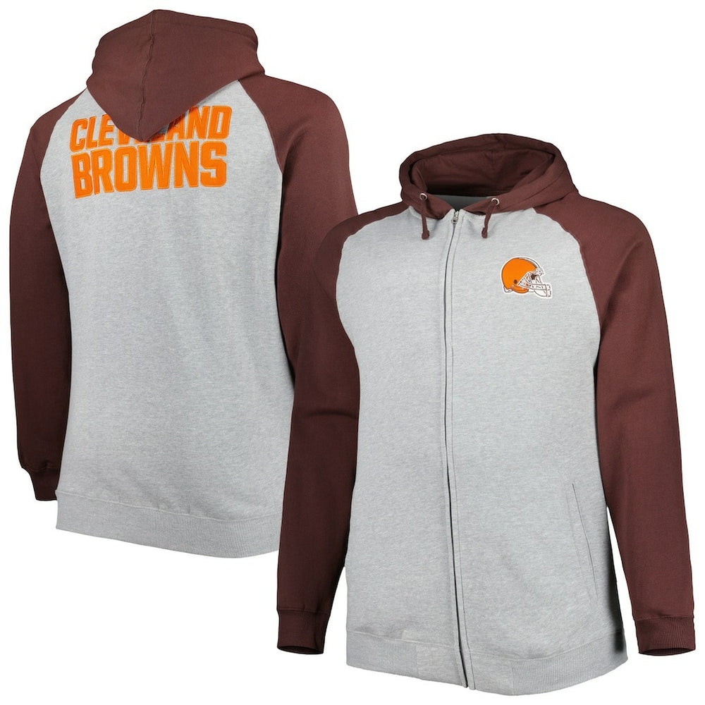Cleveland Browns Big & Tall Fleece Raglan Full-Zip Hoodie Jacket Heather Gray