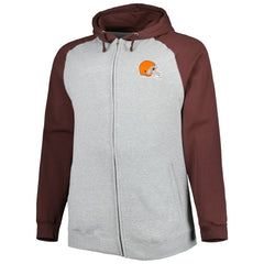 Cleveland Browns Big & Tall Fleece Raglan Full-Zip Hoodie Jacket Heather Gray