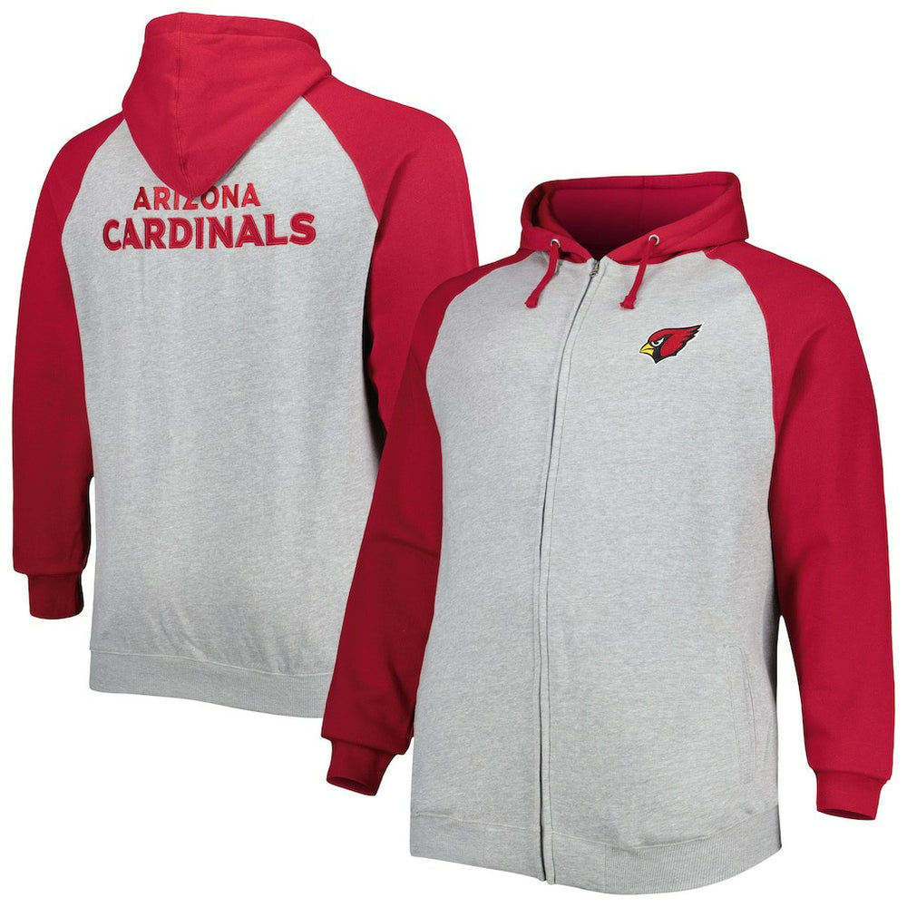 Arizona Cardinals Big & Tall Fleece Raglan Full-Zip Hoodie Jacket Heather Gray
