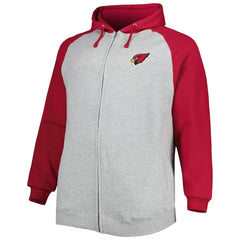 Arizona Cardinals Big & Tall Fleece Raglan Full-Zip Hoodie Jacket Heather Gray