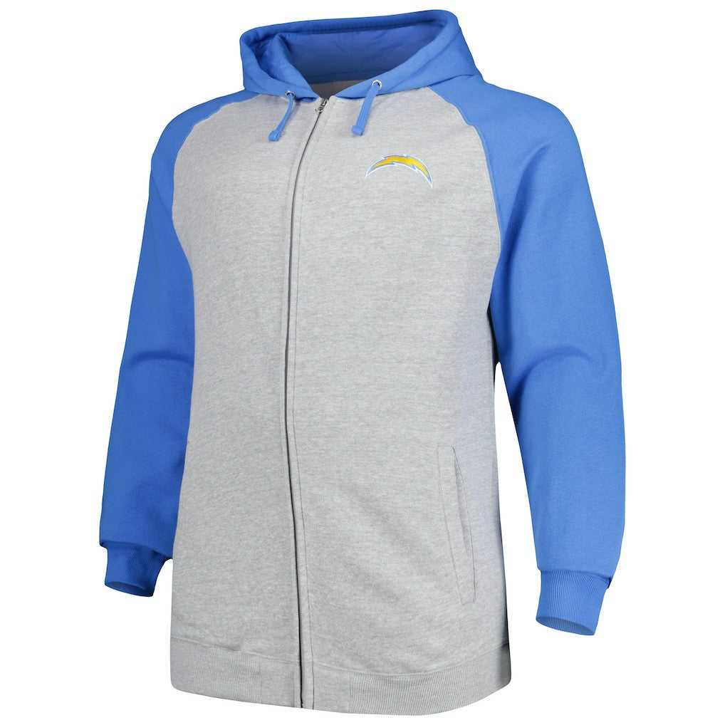 Los Angeles Chargers Big & Tall Fleece Raglan Full-Zip Hoodie Jacket Heather Gray
