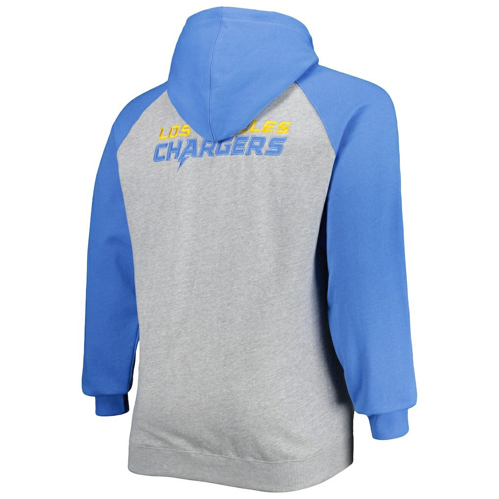 Los Angeles Chargers Big & Tall Fleece Raglan Full-Zip Hoodie Jacket Heather Gray