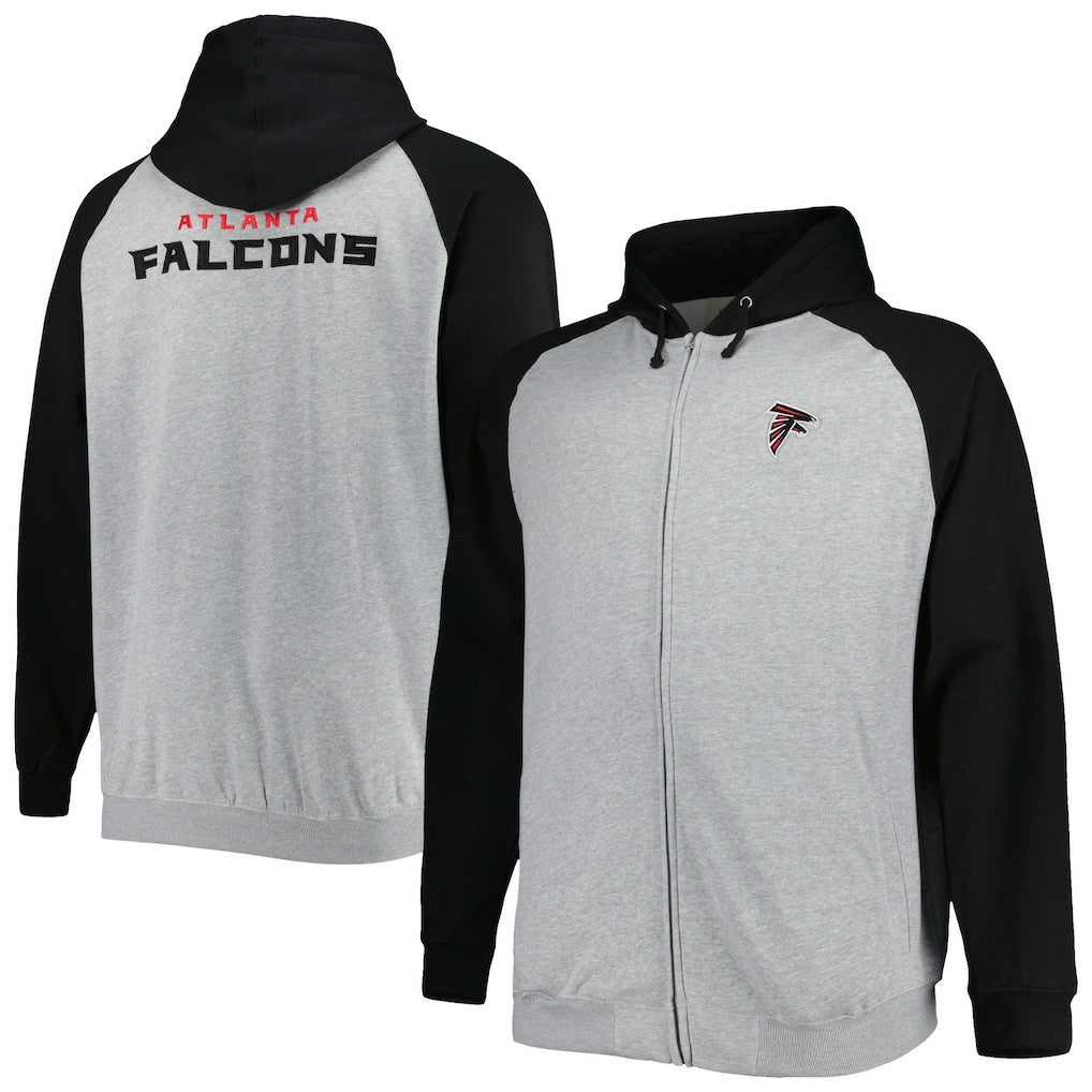 Atlanta Falcons Big & Tall Fleece Raglan Full-Zip Hoodie Jacket Heather Gray