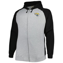 Jacksonville Jaguars Big & Tall Fleece Raglan Full-Zip Hoodie Jacket Heather Gray
