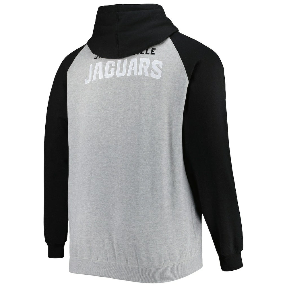 Jacksonville Jaguars Big & Tall Fleece Raglan Full-Zip Hoodie Jacket Heather Gray