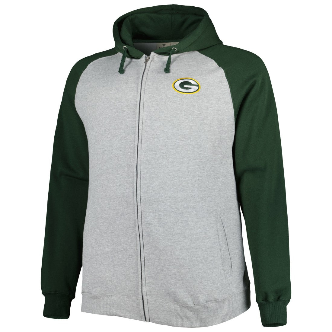 Green Bay Packers Big & Tall Fleece Raglan Full-Zip Hoodie Jacket Heather Gray
