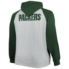 Green Bay Packers Big & Tall Fleece Raglan Full-Zip Hoodie Jacket Heather Gray