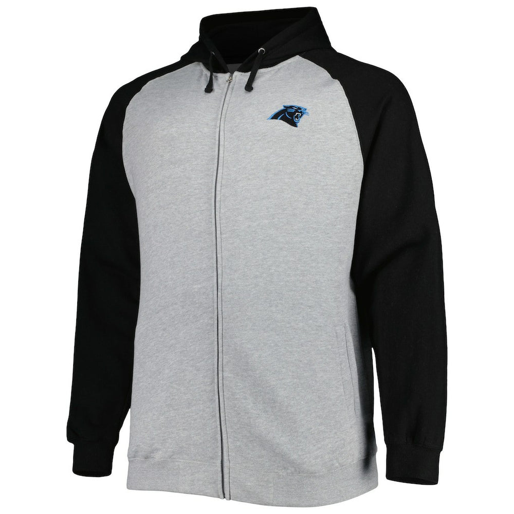 Carolina Panthers Big & Tall Fleece Raglan Full-Zip Hoodie Jacket Heather Gray