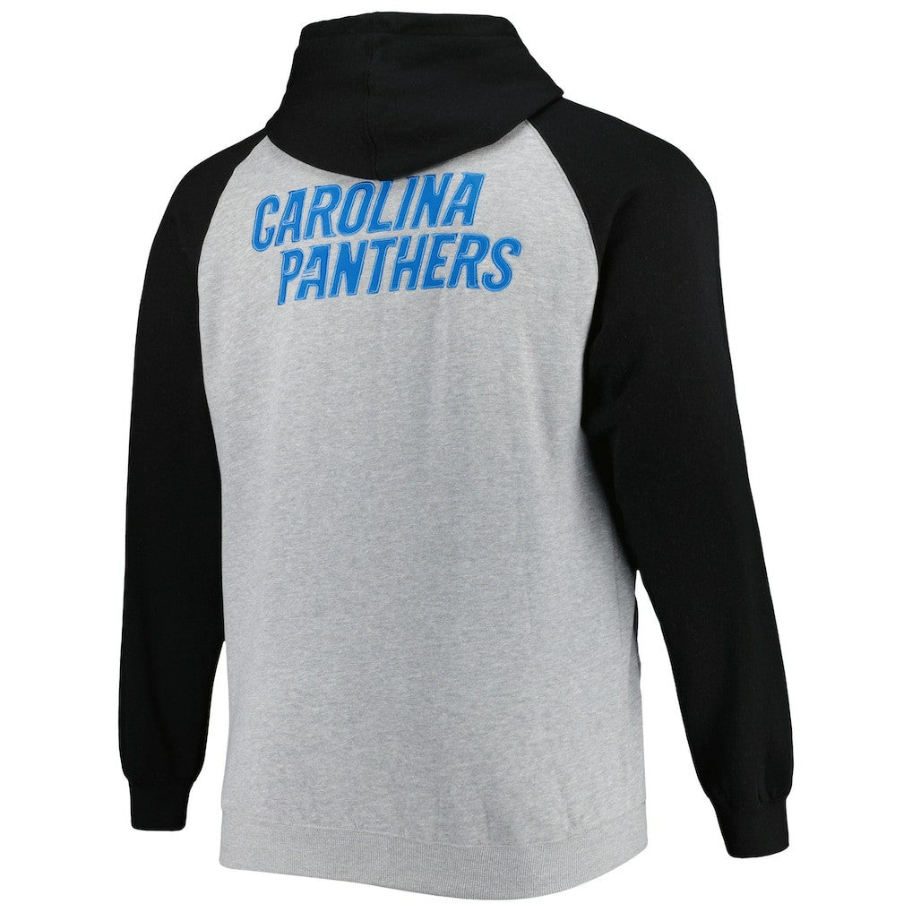 Carolina Panthers Big & Tall Fleece Raglan Full-Zip Hoodie Jacket Heather Gray