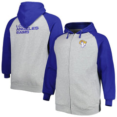 Los Angeles Rams Big & Tall Fleece Raglan Full-Zip Hoodie Jacket Heather Gray