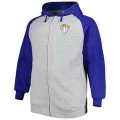 Los Angeles Rams Big & Tall Fleece Raglan Full-Zip Hoodie Jacket Heather Gray