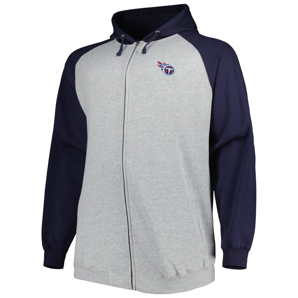 Tennessee Titans Big & Tall Fleece Raglan Full-Zip Hoodie Jacket Heather Gray