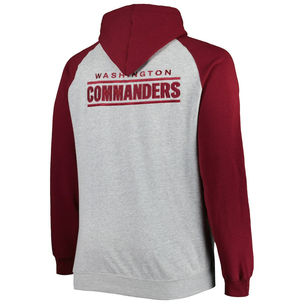Washington Commanders Big & Tall Fleece Raglan Full-Zip Hoodie Jacket Heather Gray