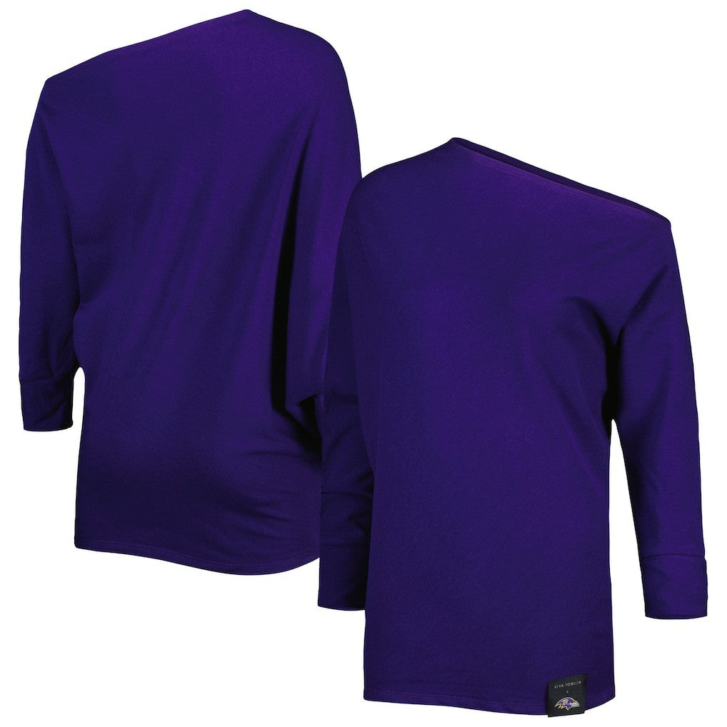 Baltimore Ravens KIYA TOMLIN Women's Twisted Tri-Blend Asymmetrical 3/4-Dolman Sleeve Sweatshirt Purple
