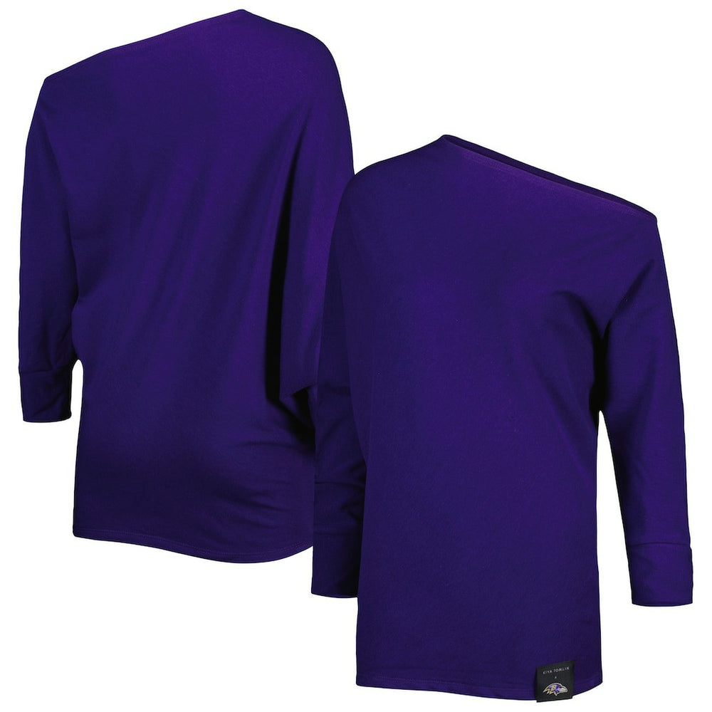 Baltimore Ravens KIYA TOMLIN Women's Twisted Tri-Blend Asymmetrical 3/4-Dolman Sleeve Sweatshirt Purple