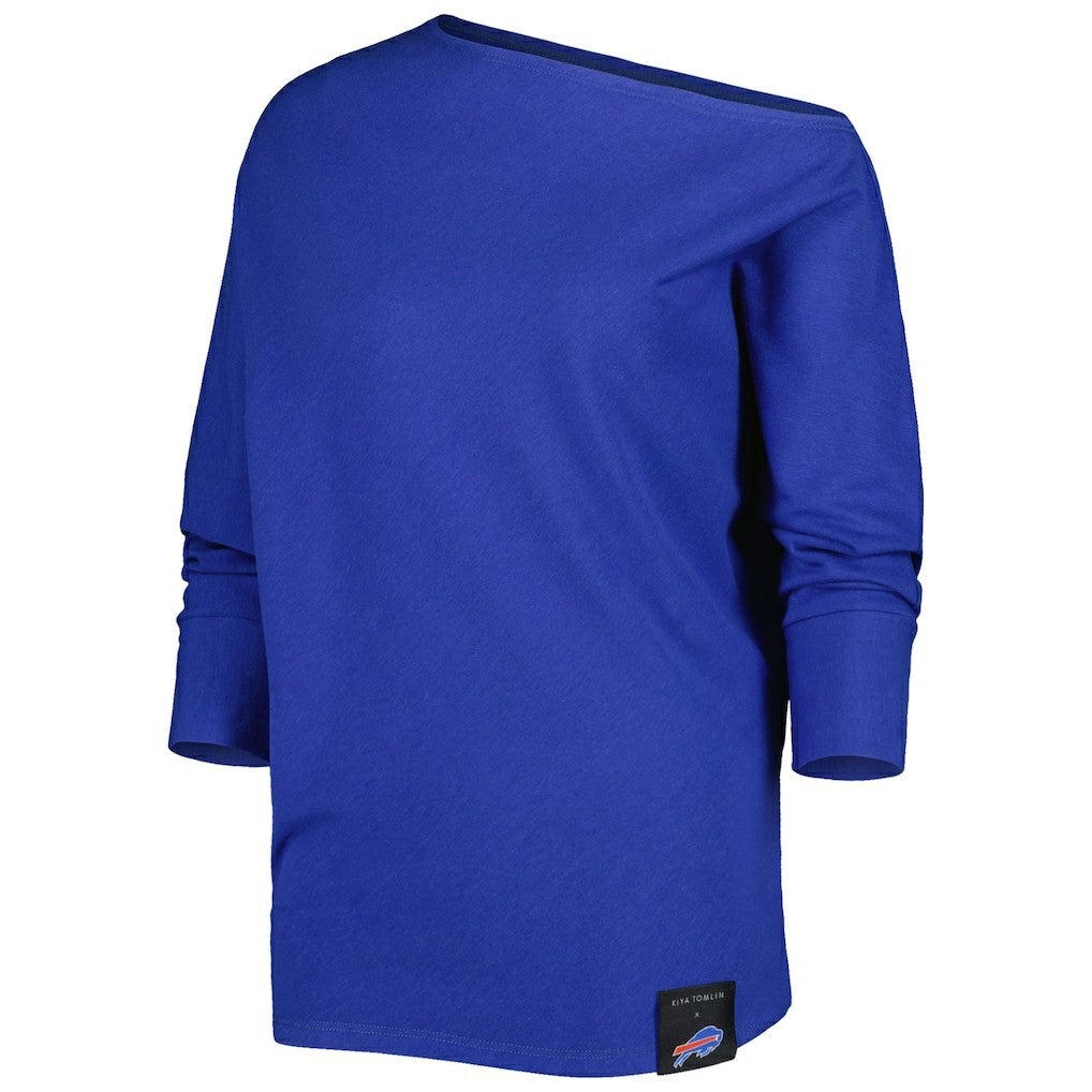 Buffalo Bills KIYA TOMLIN Women's Twisted Tri-Blend Asymmetrical 3/4-Dolman Sleeve Sweatshirt Royal