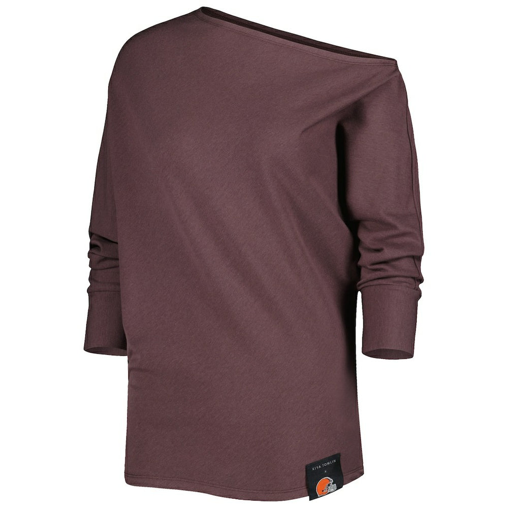 Cleveland Browns KIYA TOMLIN Women's Twisted Tri-Blend Asymmetrical 3/4-Dolman Sleeve Sweatshirt Brown