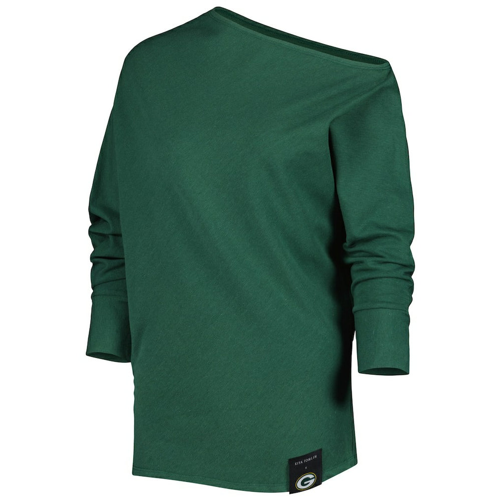 Green Bay Packers KIYA TOMLIN Women's Twisted Tri-Blend Asymmetrical 3/4-Dolman Sleeve Sweatshirt Green