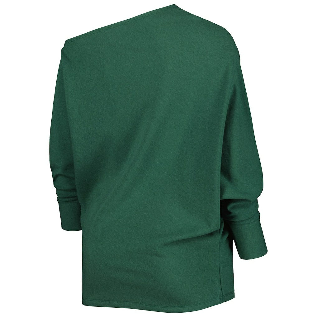 Green Bay Packers KIYA TOMLIN Women's Twisted Tri-Blend Asymmetrical 3/4-Dolman Sleeve Sweatshirt Green