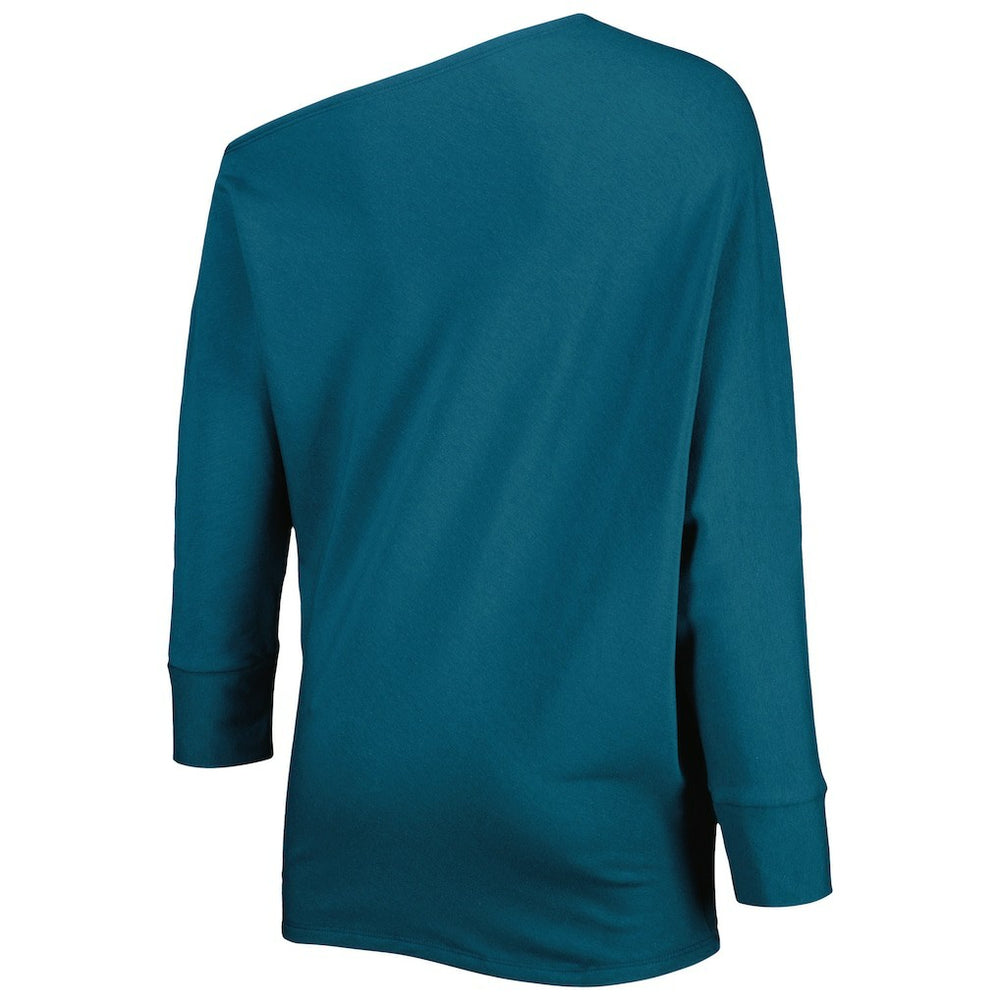 Philadelphia Eagles KIYA TOMLIN Women's Twisted Tri-Blend Asymmetrical 3/4-Dolman Sleeve Sweatshirt Midnight Green