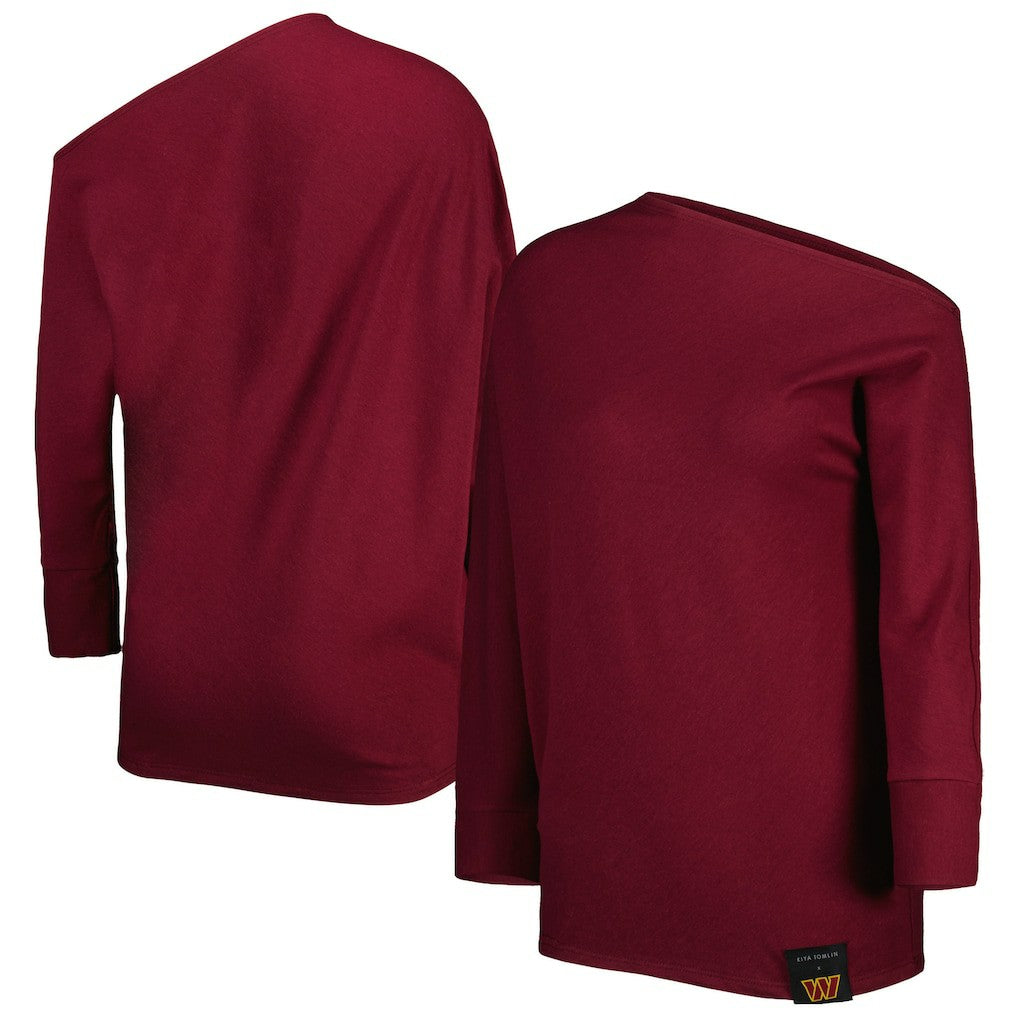 Washington Commanders KIYA TOMLIN Women's Twisted Tri-Blend Asymmetrical 3/4-Dolman Sleeve Sweatshirt Burgundy