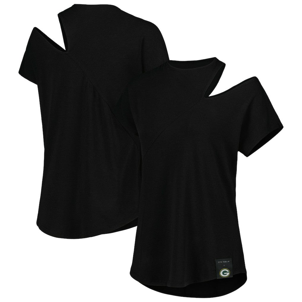 Green Bay Packers KIYA TOMLIN Women's Cut Out Tri-Blend Shirt Black