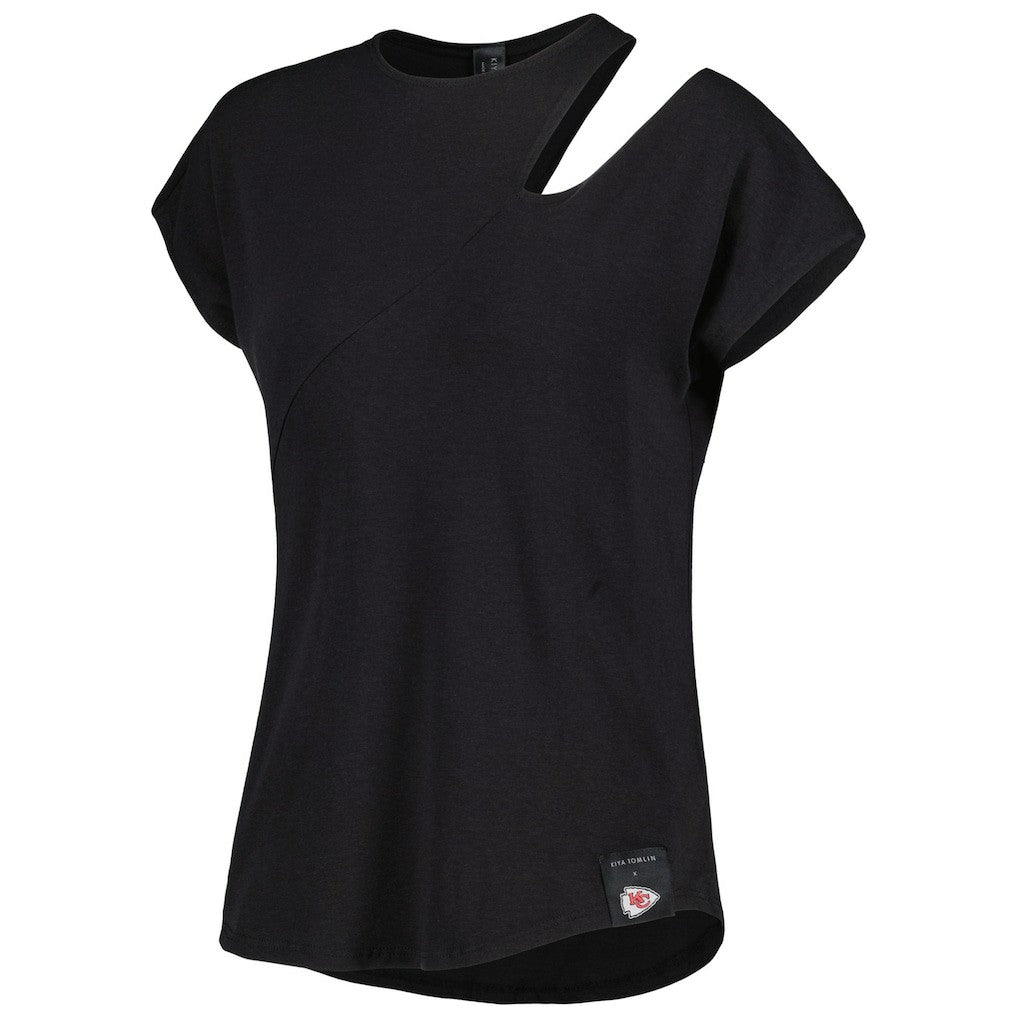 Kansas City Chiefs KIYA TOMLIN Women's Cut Out Tri-Blend Shirt Black