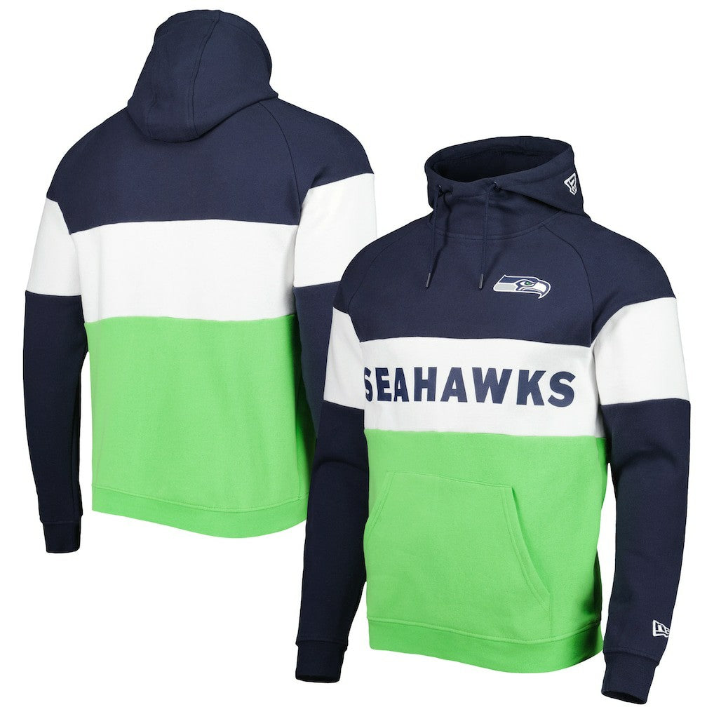 Seattle Seahawks New Era Colorblock Current Pullover Hoodie Neon Green/College Navy