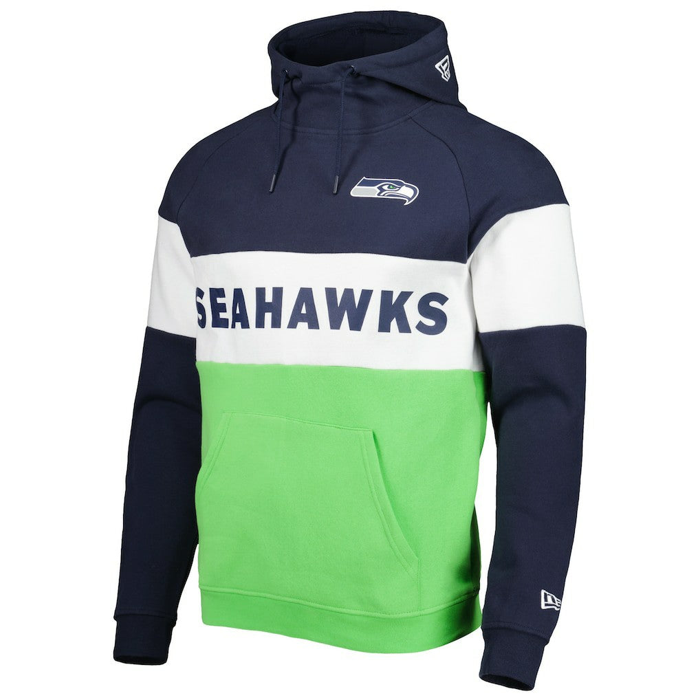 Seattle Seahawks New Era Colorblock Current Pullover Hoodie Neon Green/College Navy