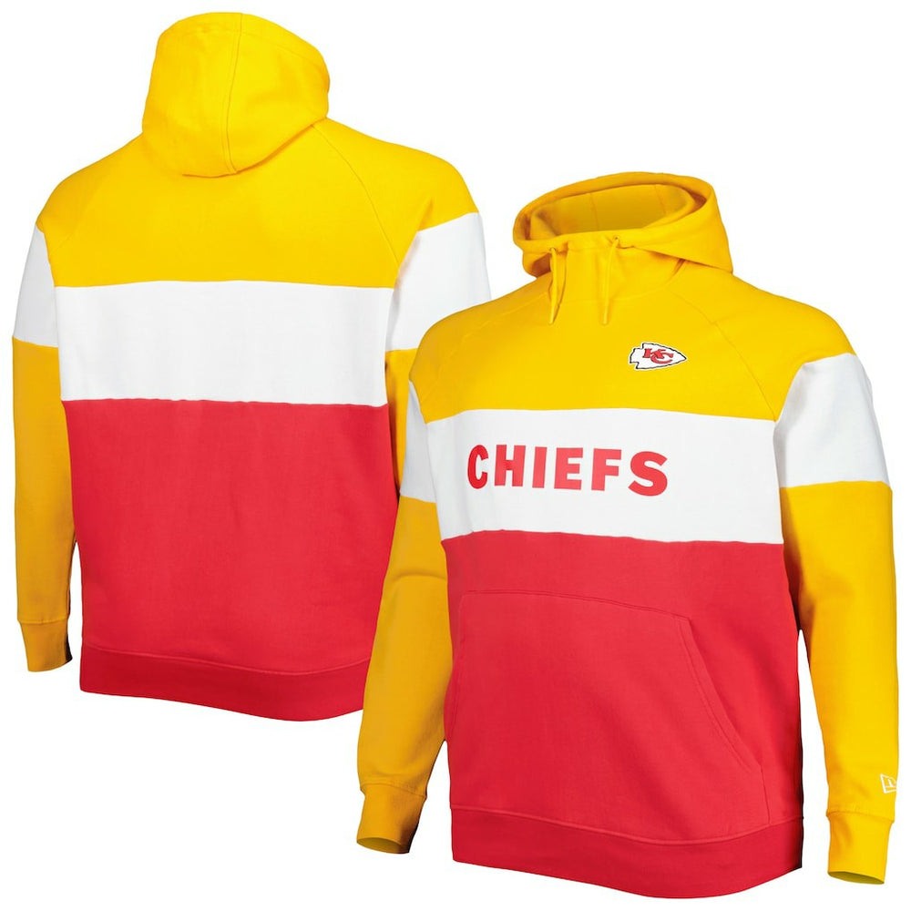 Kansas City Chiefs New Era Big & Tall Current Team Colorblock Fleece Raglan Pullover Hoodie Gold/Red